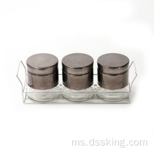 800ml Tangki Kaca Hitam Tiga Potongan Tangki Penyimpanan Set dengan Rak Kaca Makanan Airtight Canister Kitchen Storage Jar